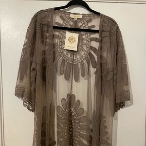 Rebellion again Sheer Lace Cardigan - Gray/Brown